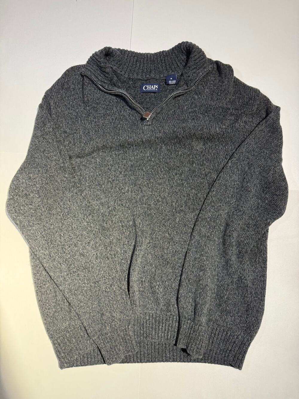 Chaps Men's Charcoal Grey 100% Cotton Quarter-Zip Sweater (Size Medium)